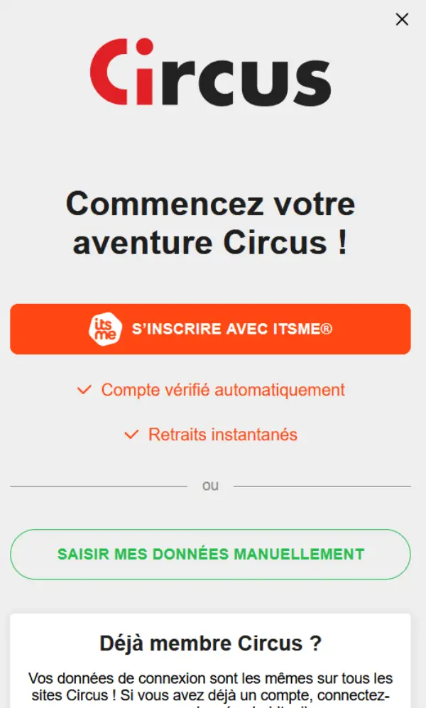 Code promo circus page inscription