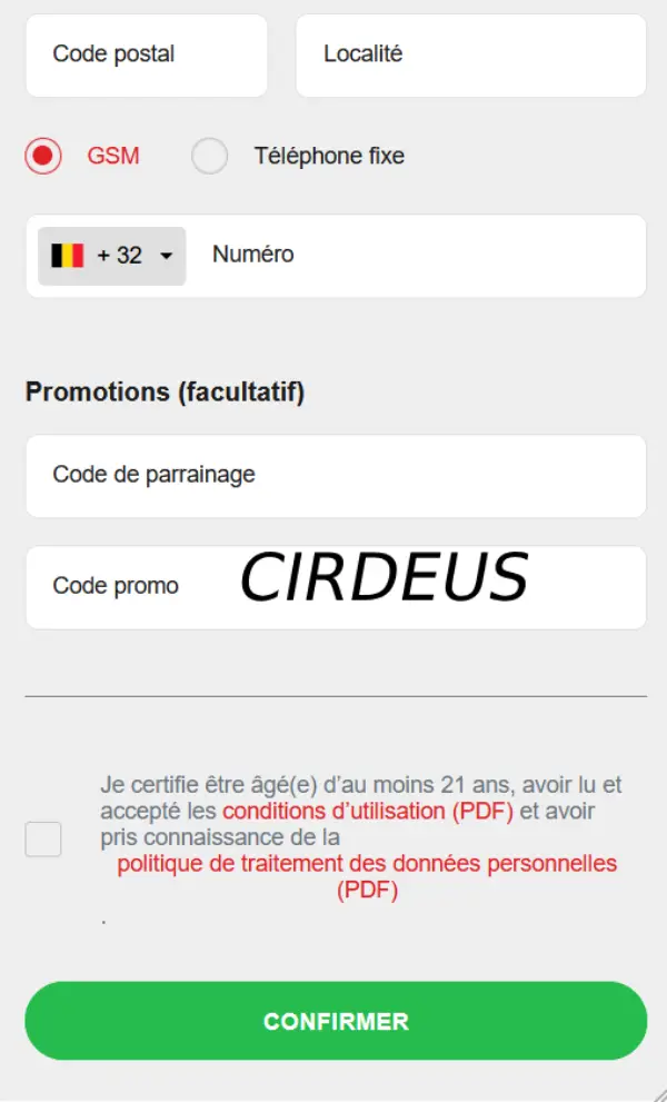 Code promo circus validation