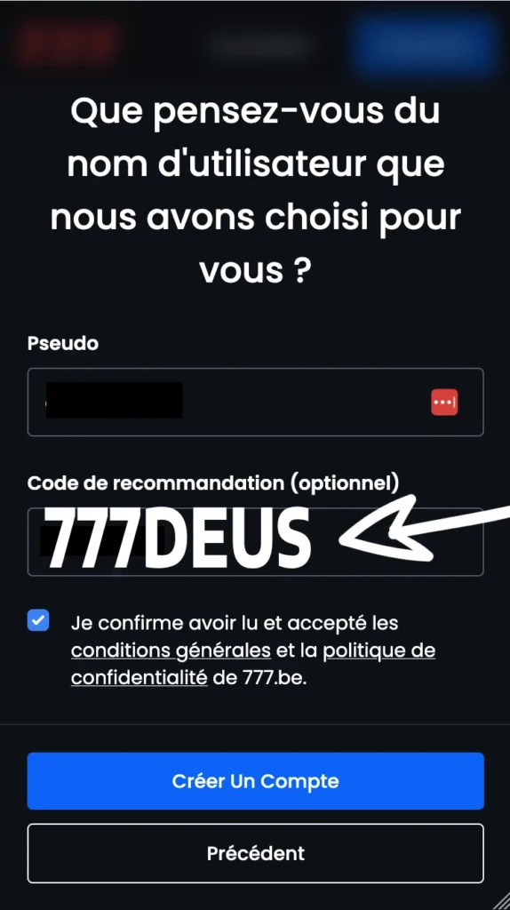 code promo casino777 validation